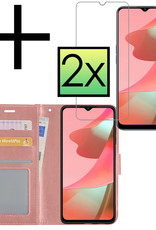 NoXx Hoes Geschikt voor OPPO A16s Hoesje Book Case Hoes Flip Cover Wallet Bookcase Met 2x Screenprotector - Rosé goud