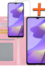 Nomfy Hoesje Geschikt voor OPPO A16s Hoes Bookcase Flipcase Book Cover Met Screenprotector - Hoes Geschikt voor OPPO A16s Hoesje Book Case - Lichtroze