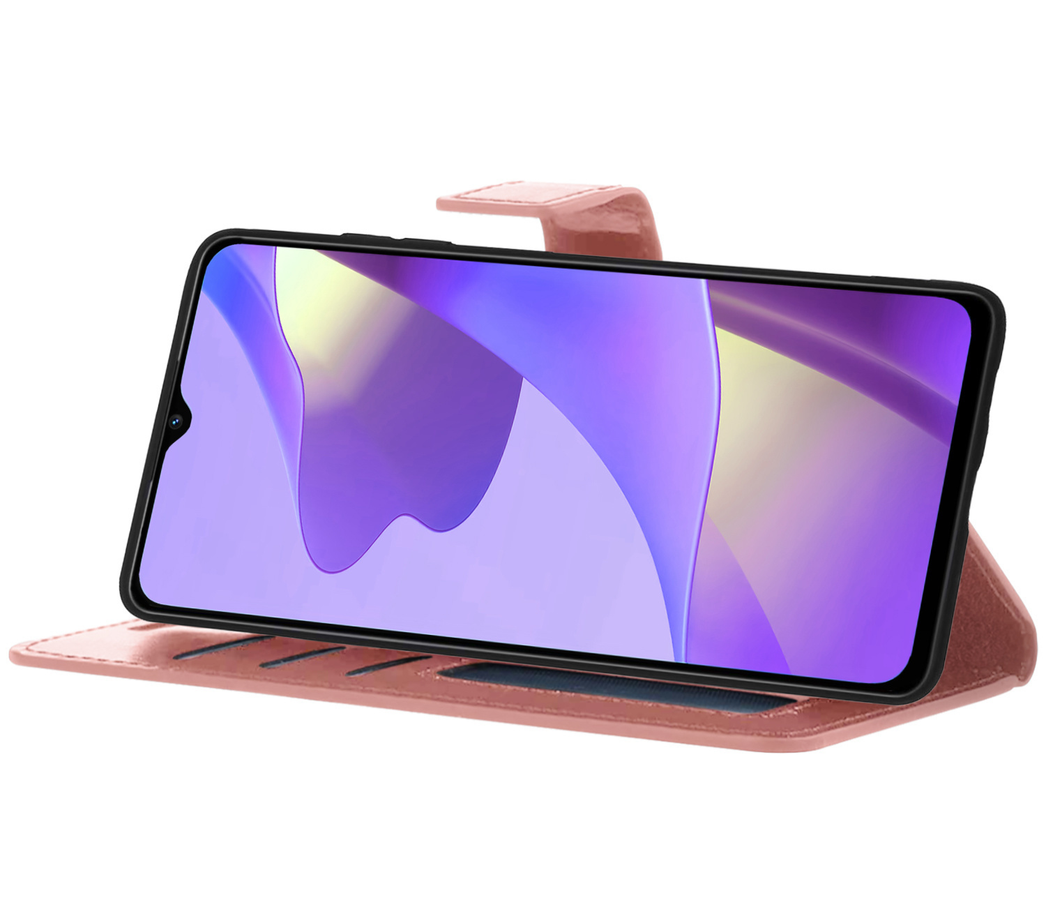 Nomfy Hoesje Geschikt voor OPPO A16s Hoes Bookcase Flipcase Book Cover Met Screenprotector - Hoes Geschikt voor OPPO A16s Hoesje Book Case - Rosé goud