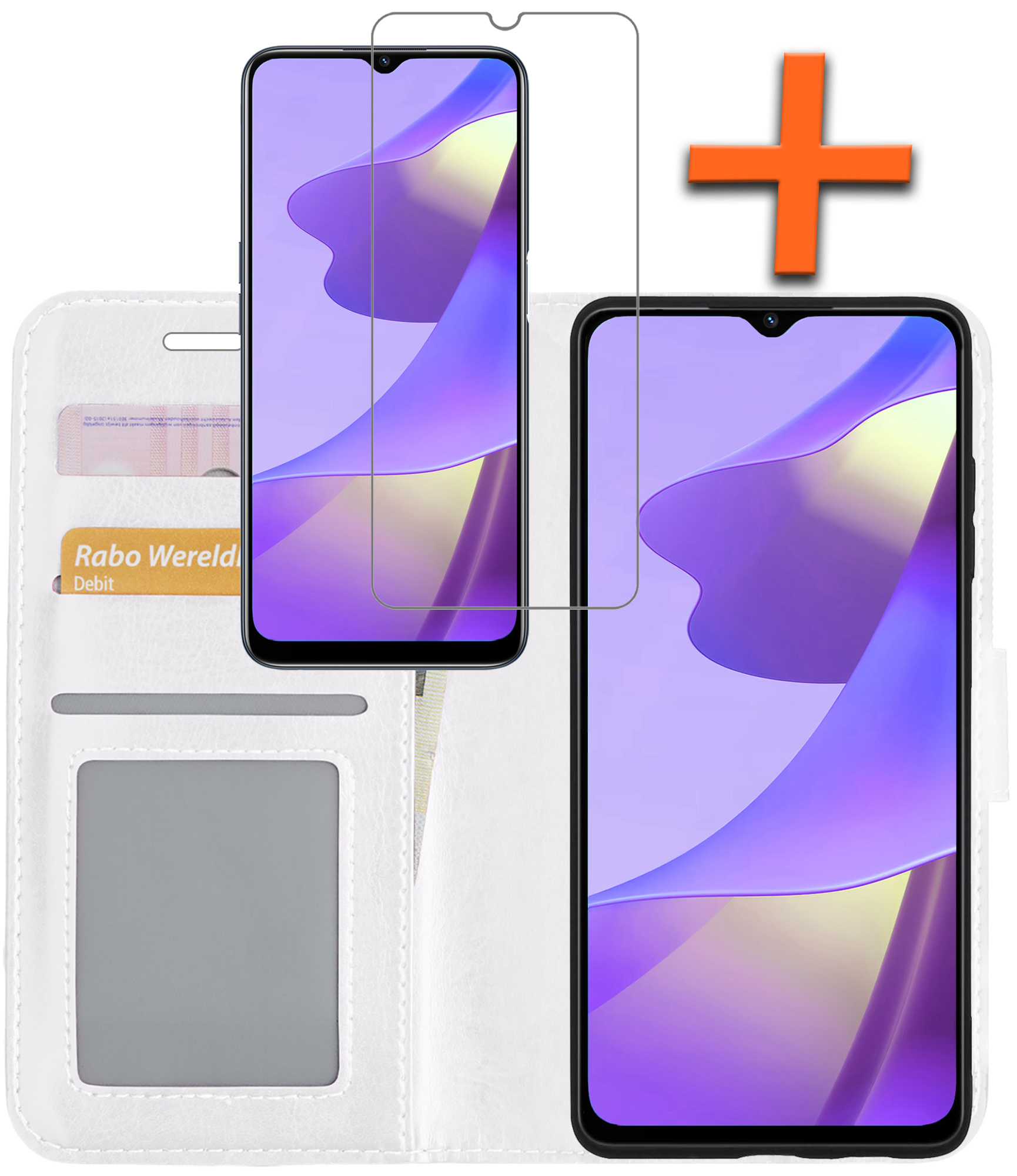 Nomfy OPPO A16s Hoesje Bookcase Met Screenprotector - OPPO A16s Screenprotector - OPPO A16s Book Case Met Screenprotector Wit