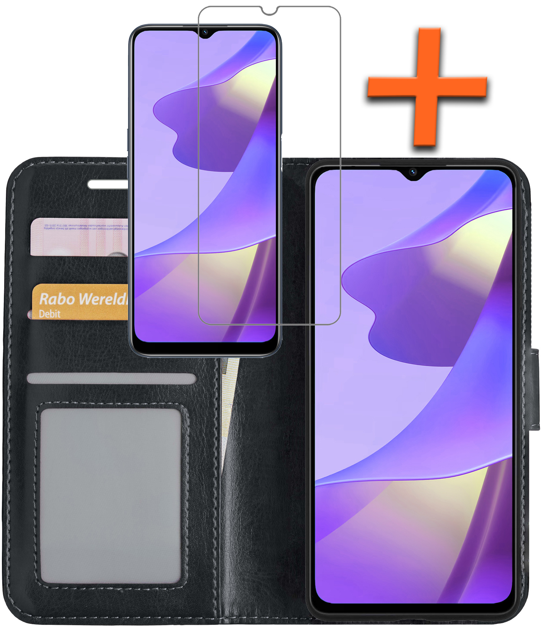 Nomfy Hoesje Geschikt voor OPPO A16s Hoes Bookcase Flipcase Book Cover Met Screenprotector - Hoes Geschikt voor OPPO A16s Hoesje Book Case - Zwart