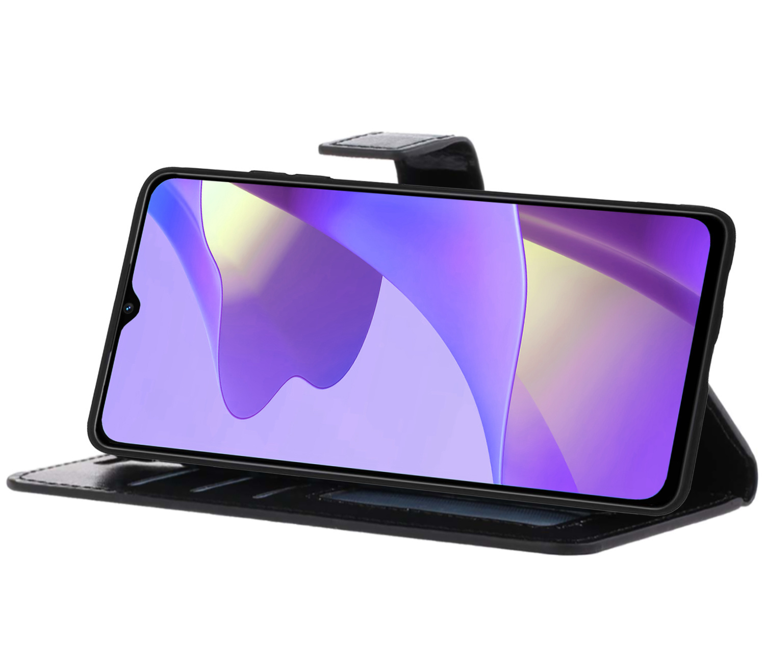 Nomfy Hoesje Geschikt voor OPPO A16s Hoes Bookcase Flipcase Book Cover Met Screenprotector - Hoes Geschikt voor OPPO A16s Hoesje Book Case - Zwart