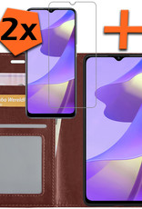 Nomfy Hoesje Geschikt voor OPPO A16s Hoes Bookcase Flipcase Book Cover Met 2x Screenprotector - Hoes Geschikt voor OPPO A16s Hoesje Book Case - Bruin