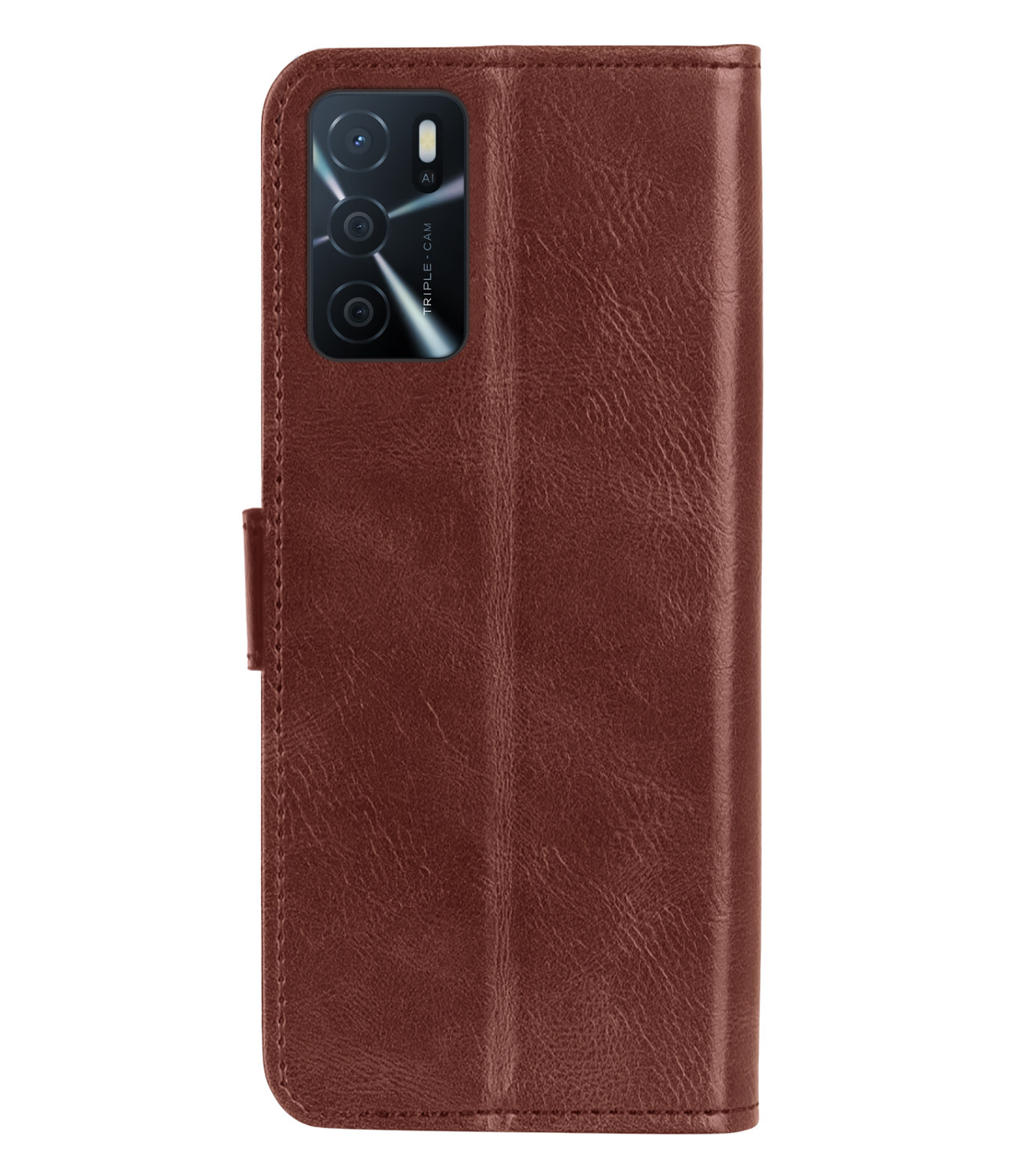 Nomfy Hoesje Geschikt voor OPPO A16s Hoes Bookcase Flipcase Book Cover Met 2x Screenprotector - Hoes Geschikt voor OPPO A16s Hoesje Book Case - Bruin