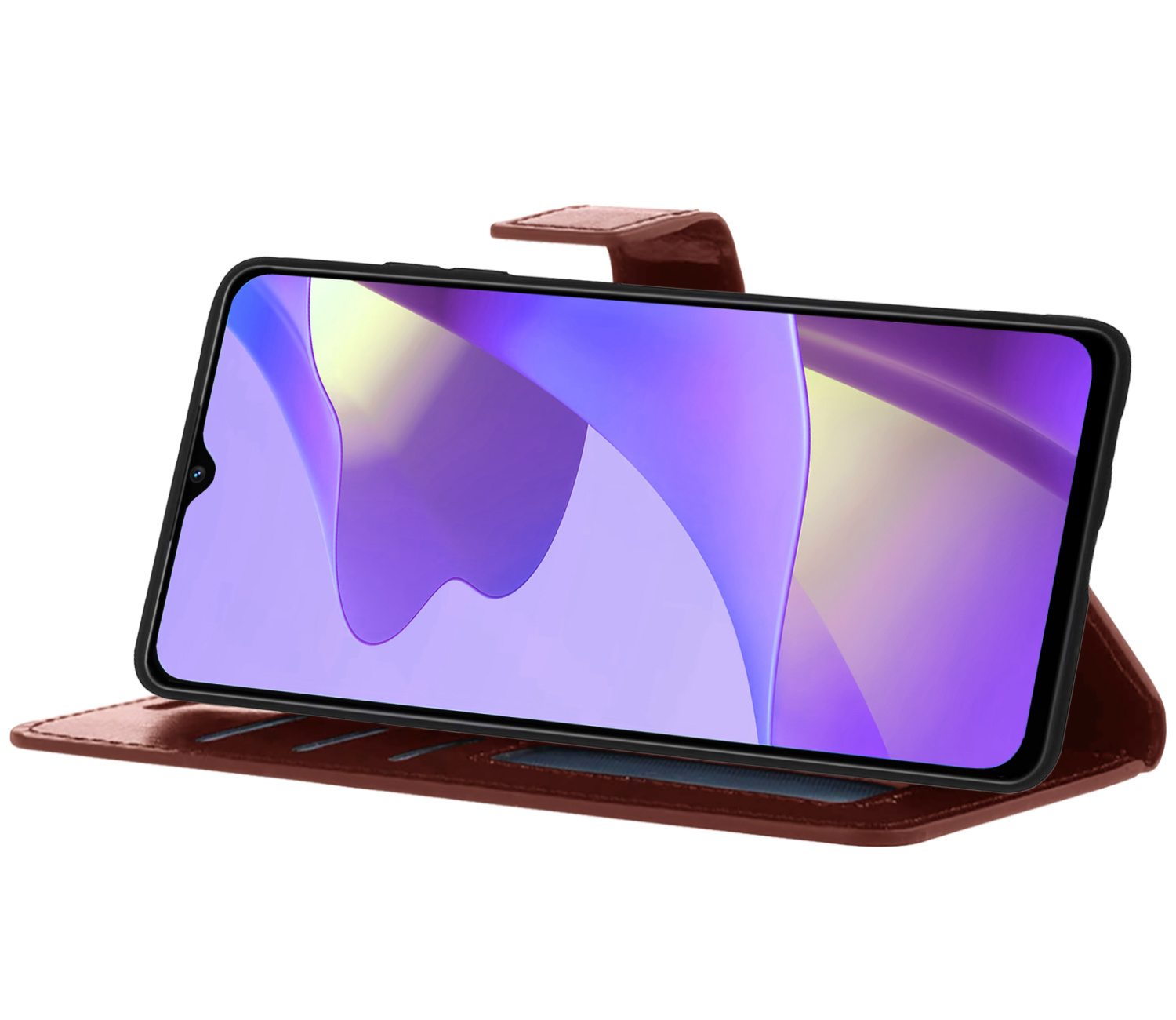 Nomfy Hoesje Geschikt voor OPPO A16s Hoes Bookcase Flipcase Book Cover Met 2x Screenprotector - Hoes Geschikt voor OPPO A16s Hoesje Book Case - Bruin