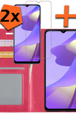 Nomfy Hoesje Geschikt voor OPPO A16s Hoes Bookcase Flipcase Book Cover Met 2x Screenprotector - Hoes Geschikt voor OPPO A16s Hoesje Book Case - Donkerroze
