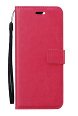Nomfy Hoesje Geschikt voor OPPO A16s Hoes Bookcase Flipcase Book Cover Met 2x Screenprotector - Hoes Geschikt voor OPPO A16s Hoesje Book Case - Donkerroze