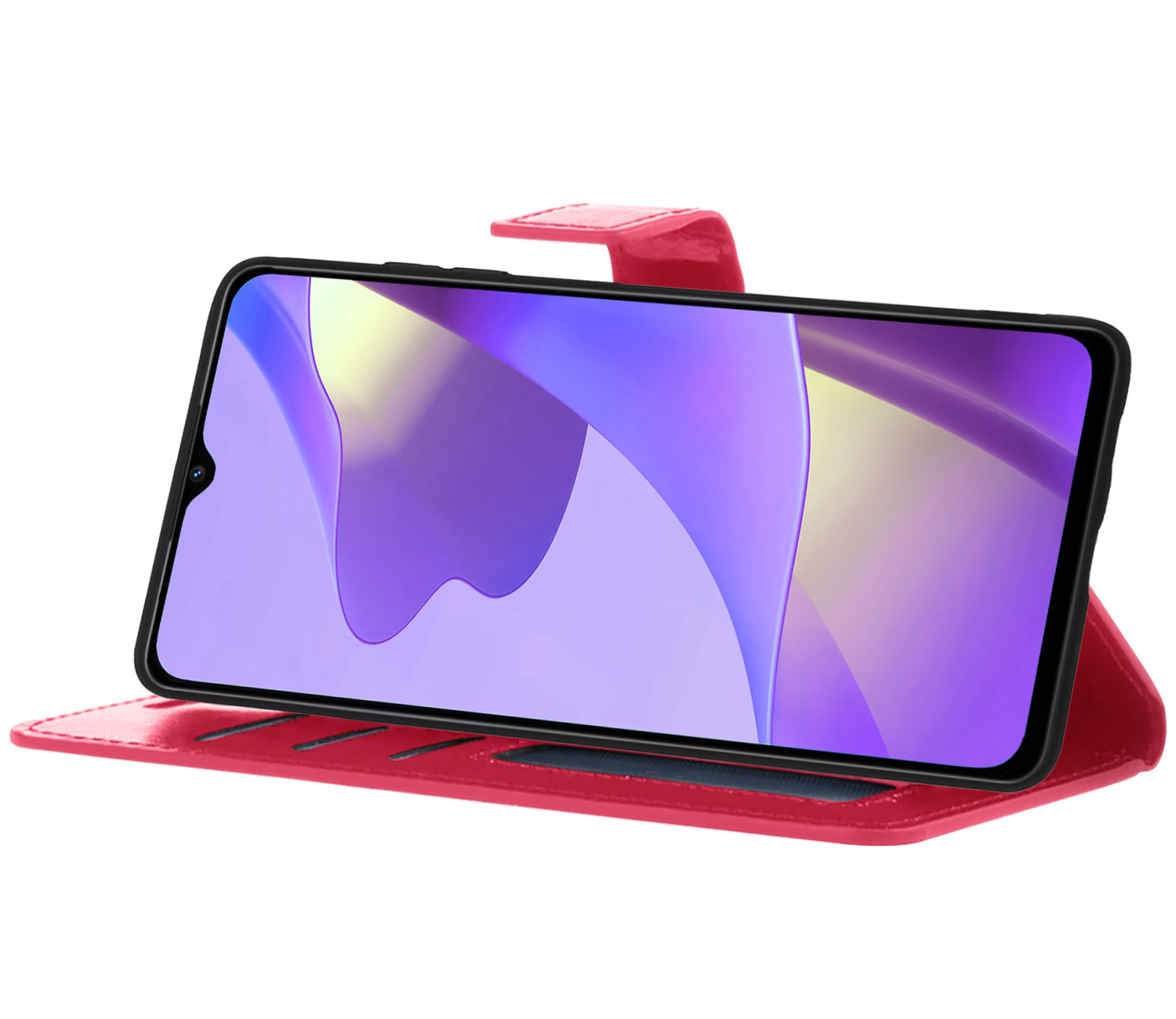 Nomfy Hoesje Geschikt voor OPPO A16s Hoes Bookcase Flipcase Book Cover Met 2x Screenprotector - Hoes Geschikt voor OPPO A16s Hoesje Book Case - Donkerroze