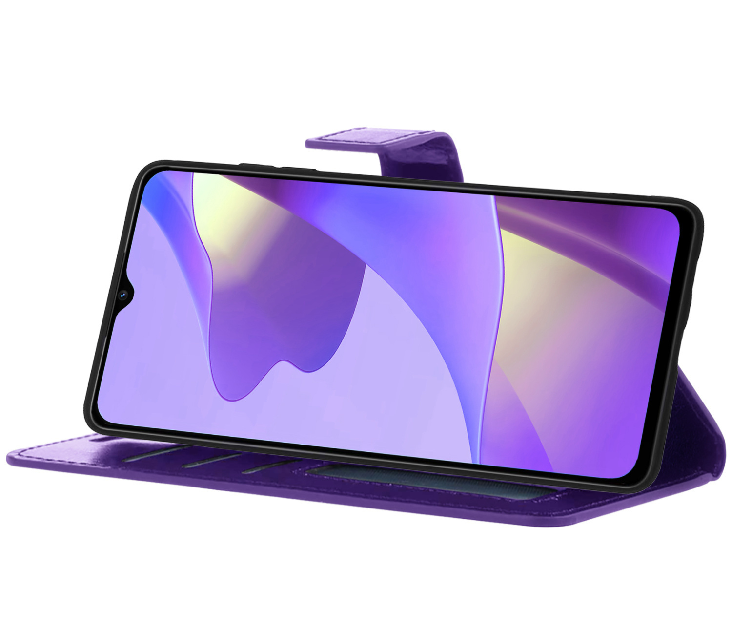 Nomfy Hoesje Geschikt voor OPPO A16s Hoes Bookcase Flipcase Book Cover Met 2x Screenprotector - Hoes Geschikt voor OPPO A16s Hoesje Book Case - Paars