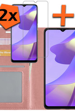 Nomfy Hoesje Geschikt voor OPPO A16s Hoes Bookcase Flipcase Book Cover Met 2x Screenprotector - Hoes Geschikt voor OPPO A16s Hoesje Book Case - Rosé goud
