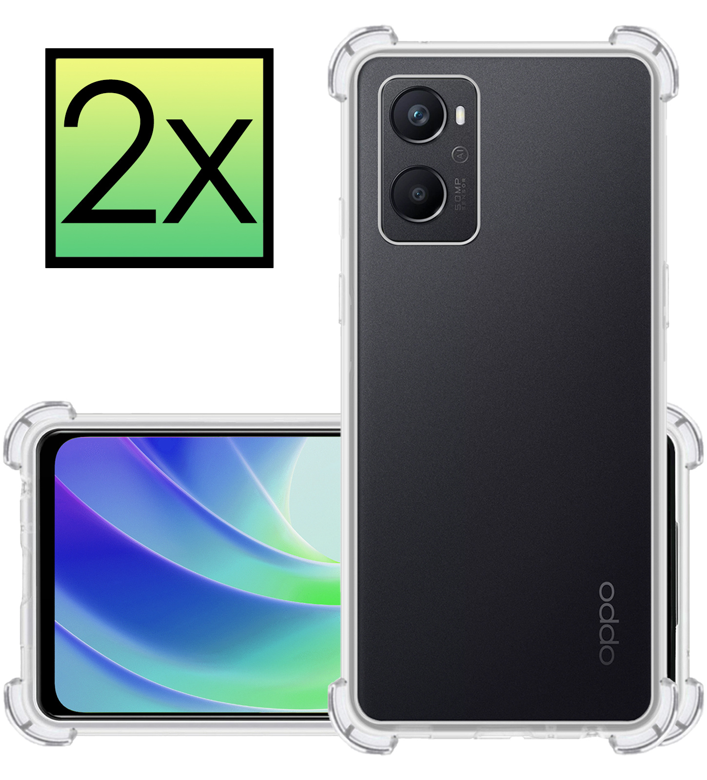 NoXx Hoes Geschikt voor OPPO A76 Hoesje Siliconen Cover Shock Proof Back Case Shockproof Hoes - Transparant - 2x