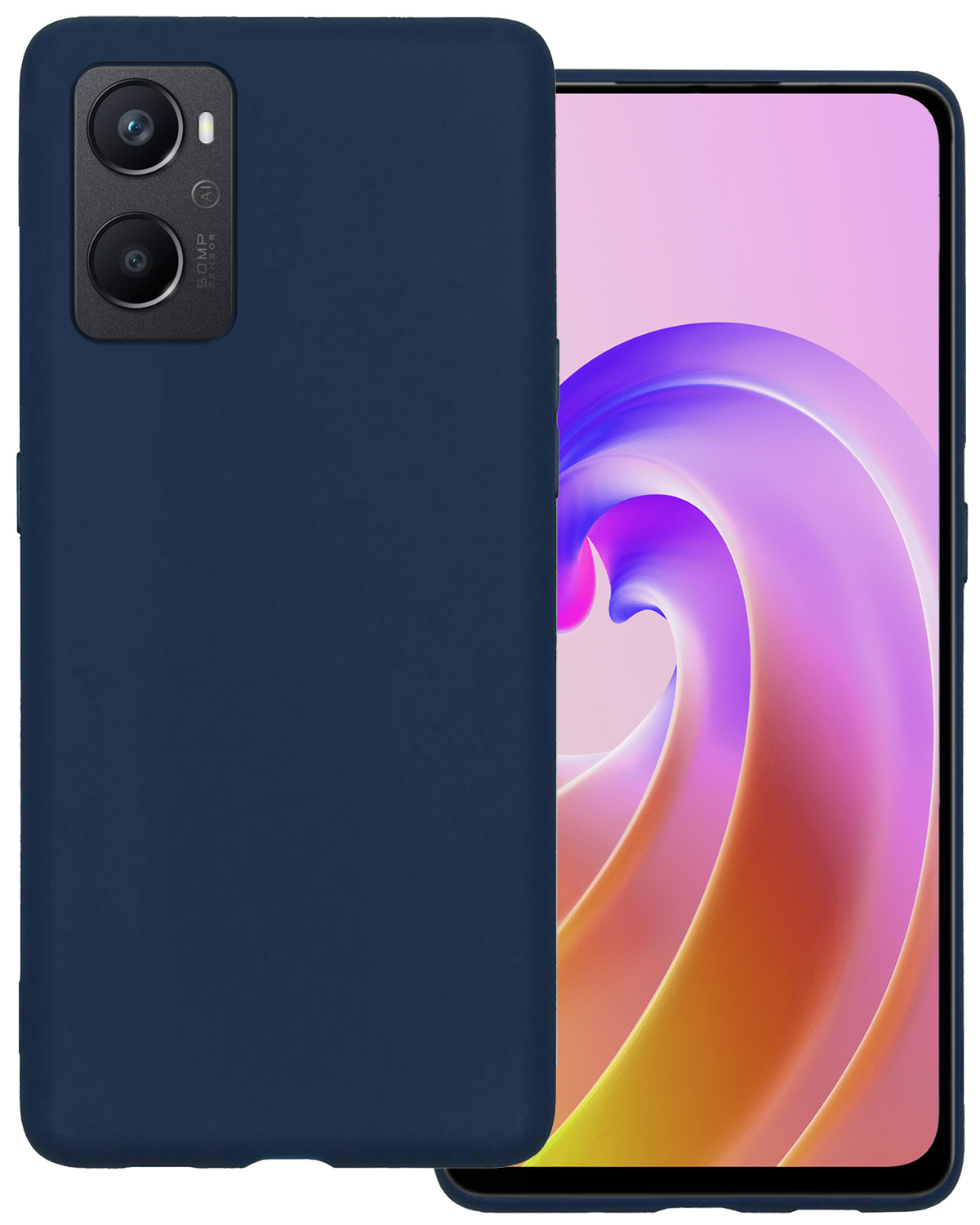BASEY. Hoes Geschikt voor OPPO A76 Hoesje Siliconen Back Cover Case - Hoesje Geschikt voor OPPO A76 Hoes Cover Hoesje - Donkerblauw