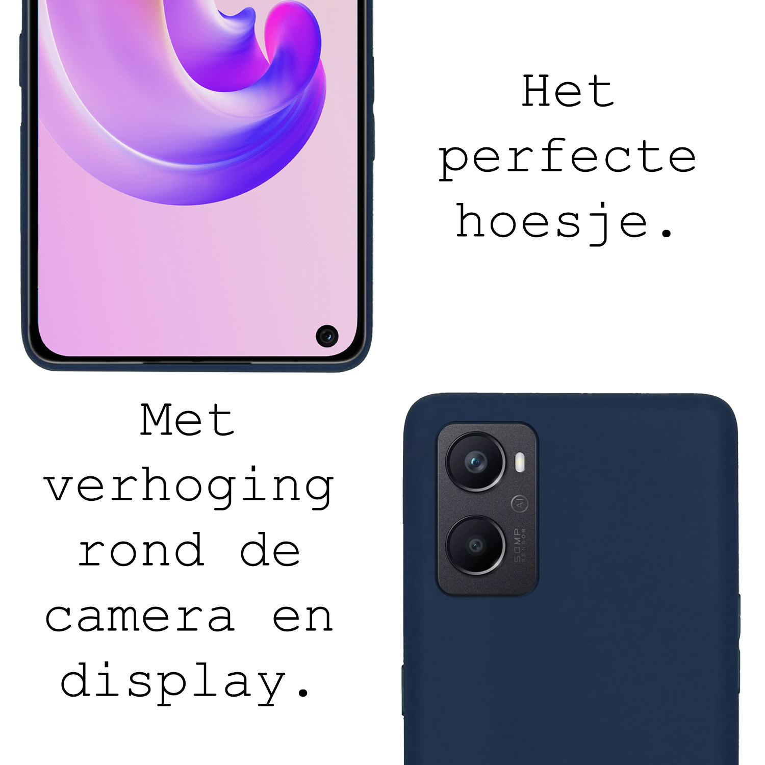 BASEY. Hoes Geschikt voor OPPO A76 Hoesje Siliconen Back Cover Case - Hoesje Geschikt voor OPPO A76 Hoes Cover Hoesje - Donkerblauw