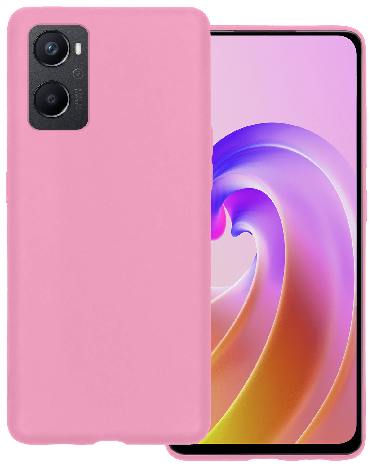 BASEY. Hoes Geschikt voor OPPO A76 Hoesje Siliconen Back Cover Case - Hoesje Geschikt voor OPPO A76 Hoes Cover Hoesje - Lichtroze