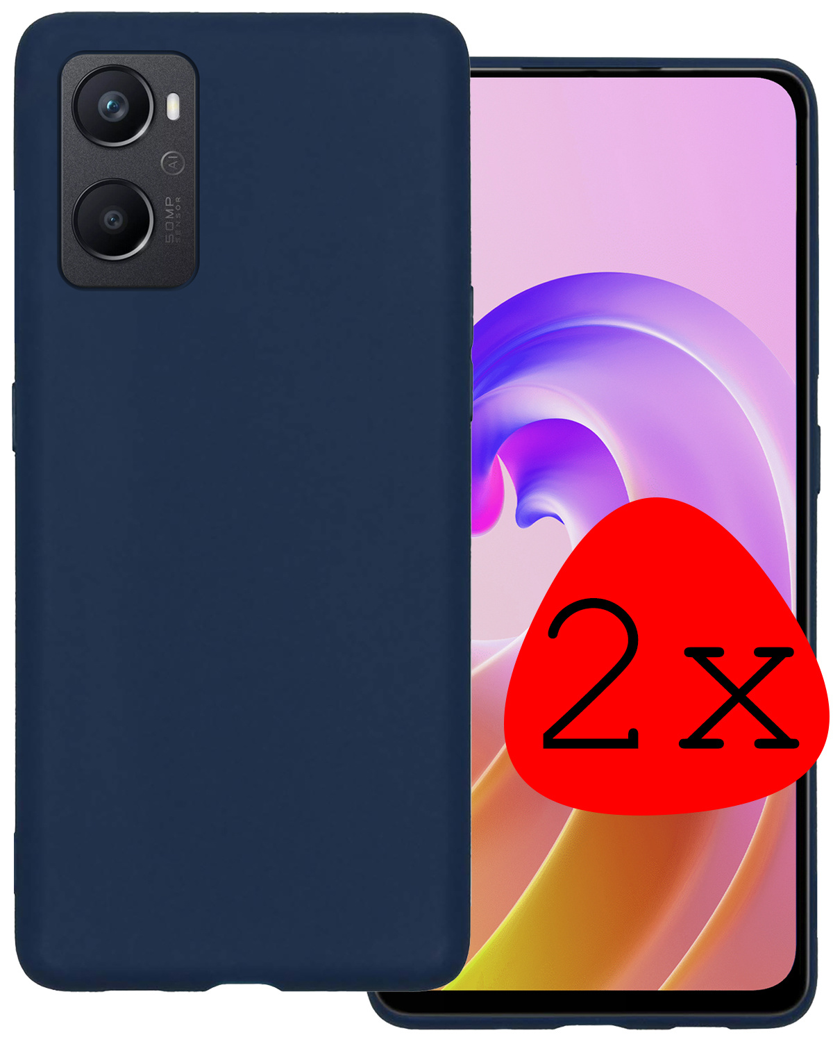 BASEY. Hoes Geschikt voor OPPO A76 Hoesje Siliconen Back Cover Case - Hoesje Geschikt voor OPPO A76 Hoes Cover Hoesje - Donkerblauw - 2 Stuks