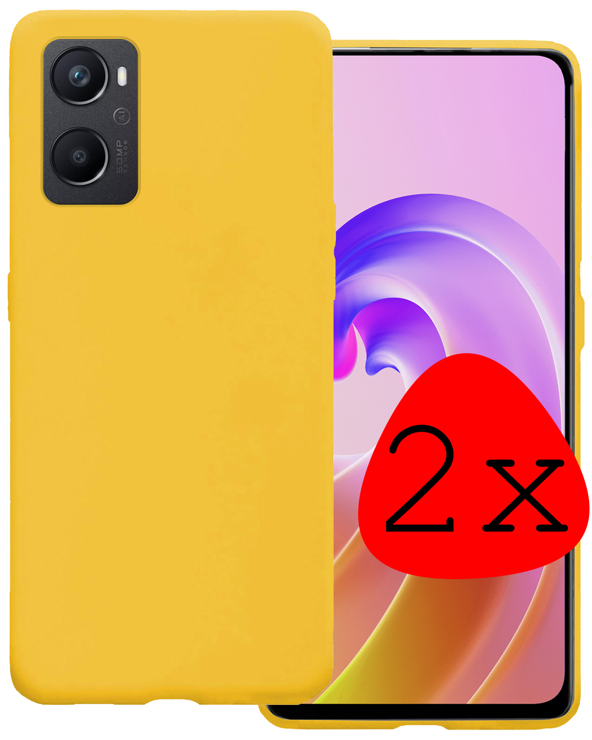 BASEY. Hoes Geschikt voor OPPO A76 Hoesje Siliconen Back Cover Case - Hoesje Geschikt voor OPPO A76 Hoes Cover Hoesje - Geel - 2 Stuks