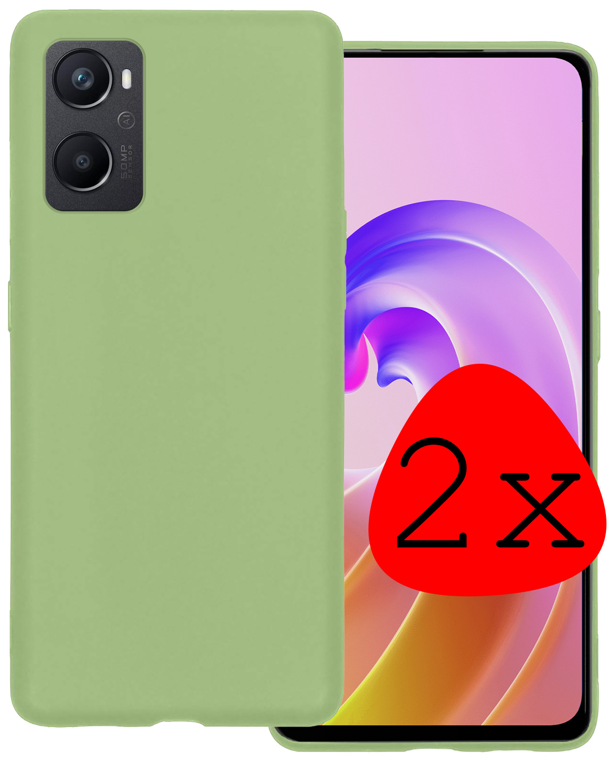 BASEY. Hoes Geschikt voor OPPO A76 Hoesje Siliconen Back Cover Case - Hoesje Geschikt voor OPPO A76 Hoes Cover Hoesje - Groen - 2 Stuks
