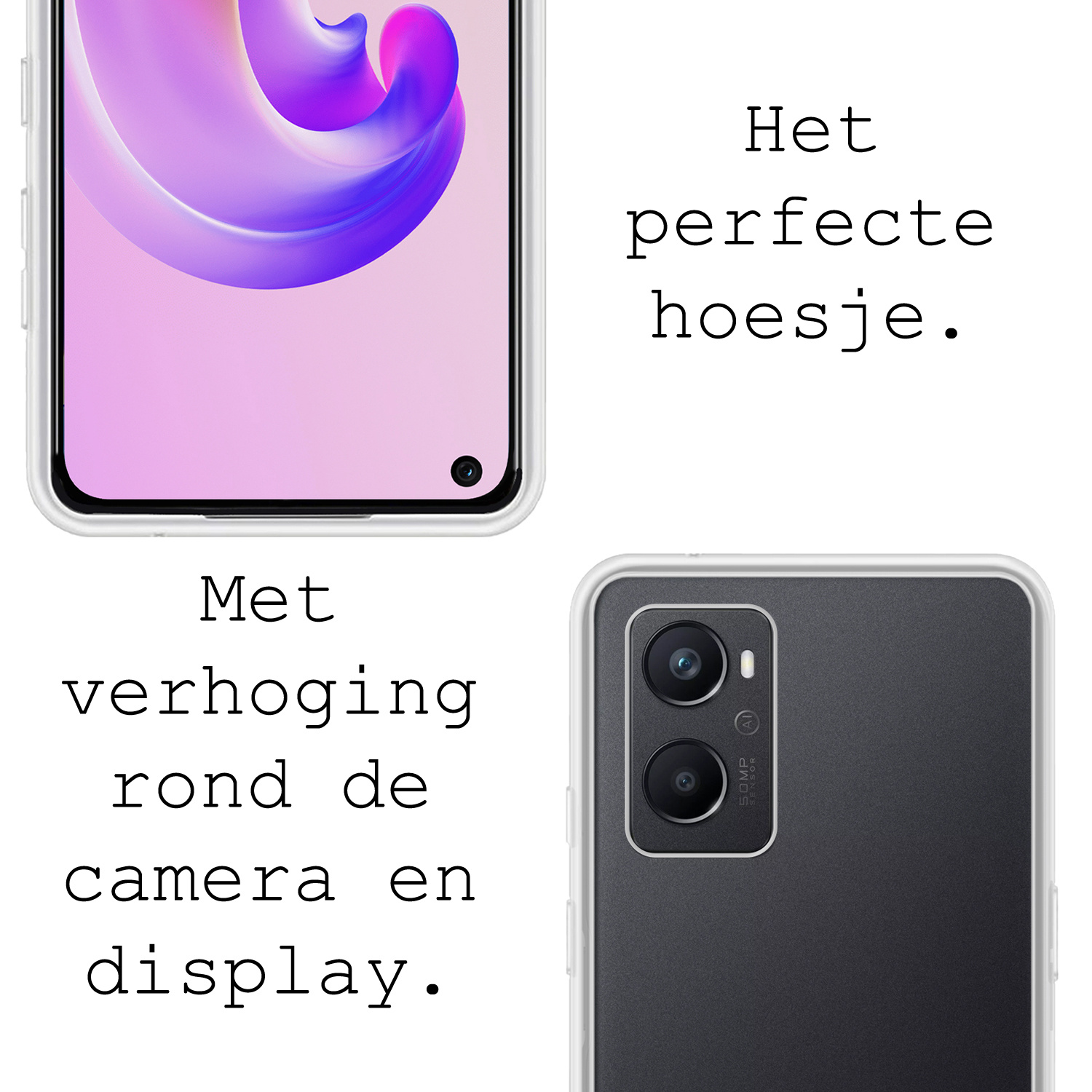 BASEY. Hoes Geschikt voor OPPO A76 Hoesje Siliconen Back Cover Case - Hoesje Geschikt voor OPPO A76 Hoes Cover Hoesje - Transparant - 2 Stuks