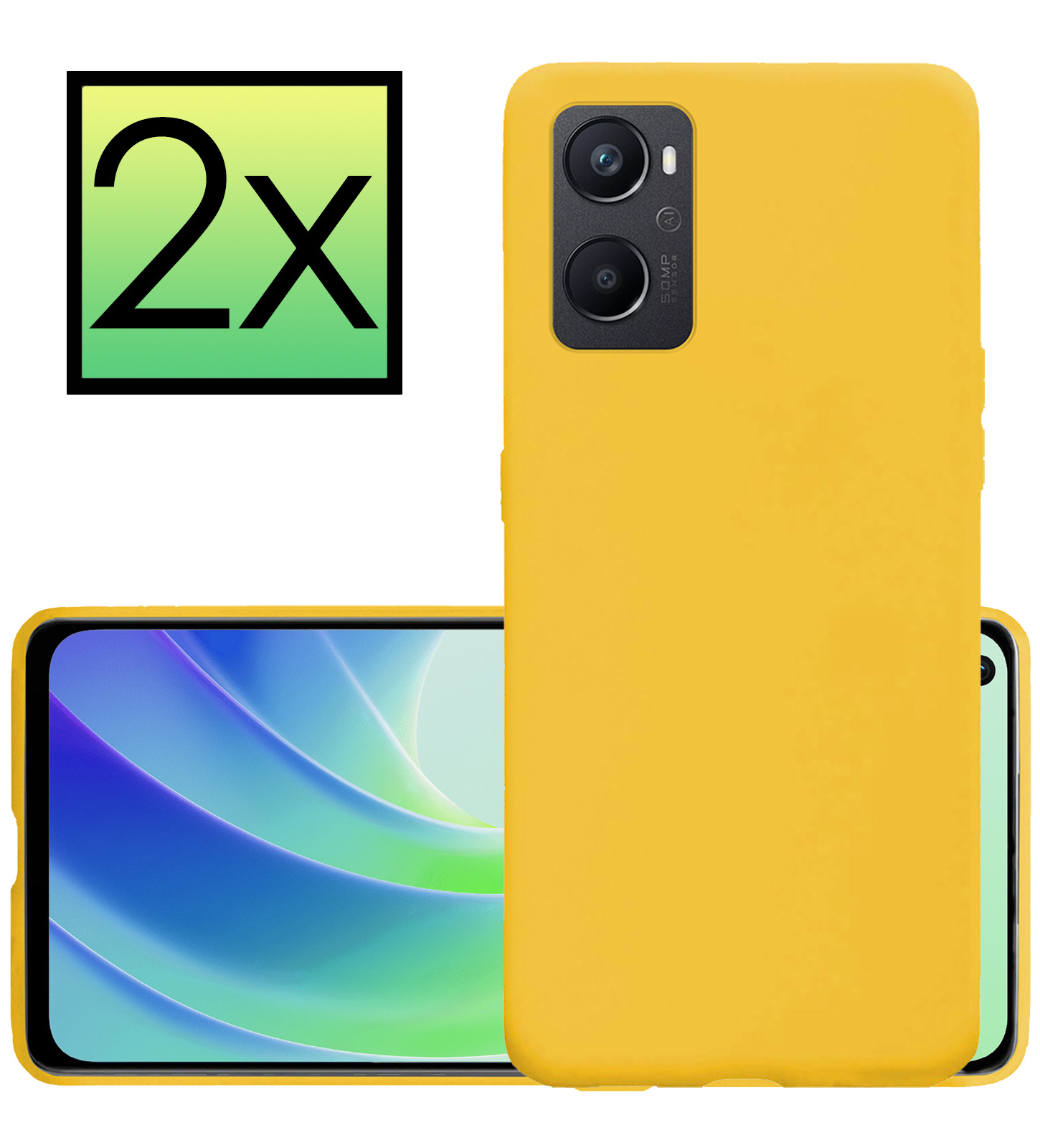 NoXx Hoes Geschikt voor OPPO A76 Hoesje Cover Siliconen Back Case Hoes - Geel - 2x