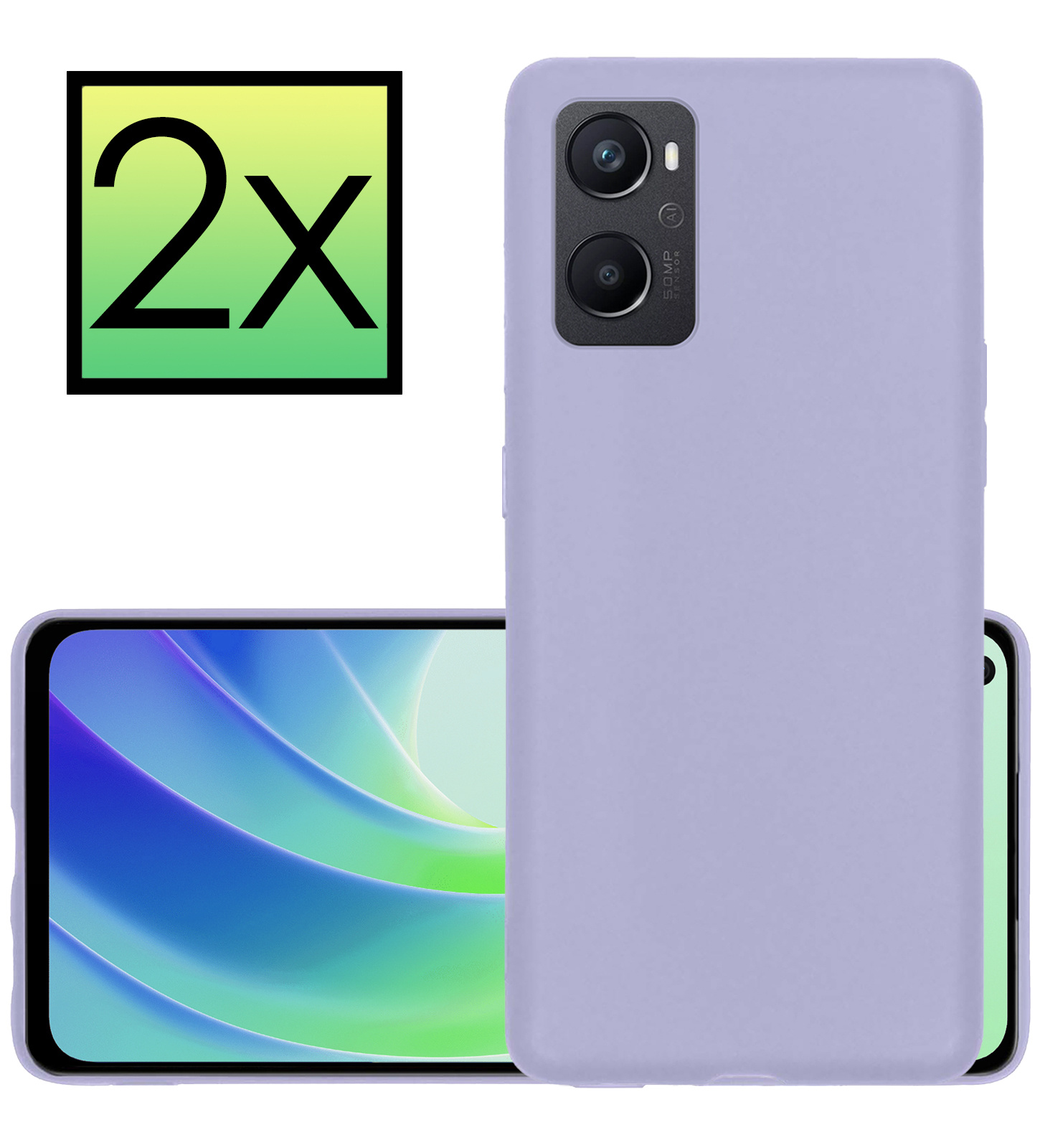 NoXx Hoes Geschikt voor OPPO A76 Hoesje Cover Siliconen Back Case Hoes - Lila - 2x