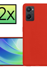 NoXx Hoes Geschikt voor OPPO A76 Hoesje Cover Siliconen Back Case Hoes - Rood - 2x