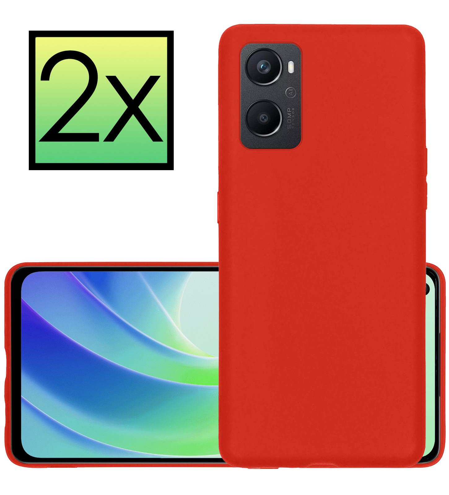 NoXx Hoes Geschikt voor OPPO A76 Hoesje Cover Siliconen Back Case Hoes - Rood - 2x