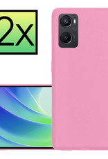 NoXx Hoes Geschikt voor OPPO A76 Hoesje Cover Siliconen Back Case Hoes - Lichtroze - 2x