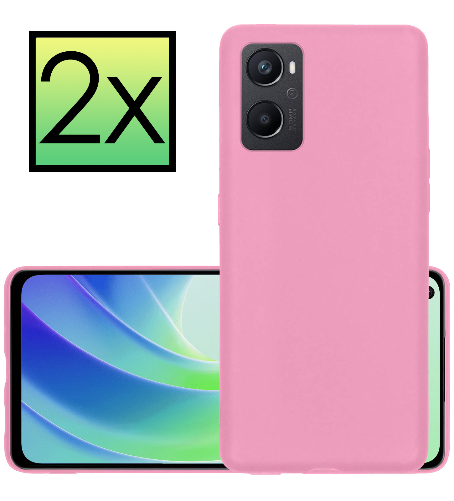 NoXx Hoes Geschikt voor OPPO A76 Hoesje Cover Siliconen Back Case Hoes - Lichtroze - 2x