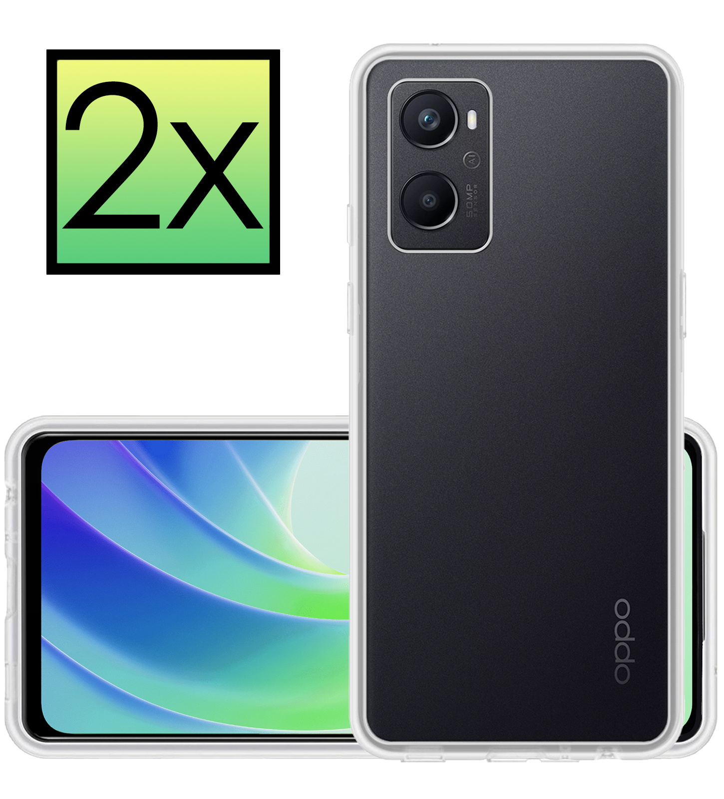 NoXx Hoes Geschikt voor OPPO A76 Hoesje Cover Siliconen Back Case Hoes - Transparant - 2x