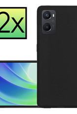 NoXx Hoes Geschikt voor OPPO A76 Hoesje Cover Siliconen Back Case Hoes - Zwart - 2x