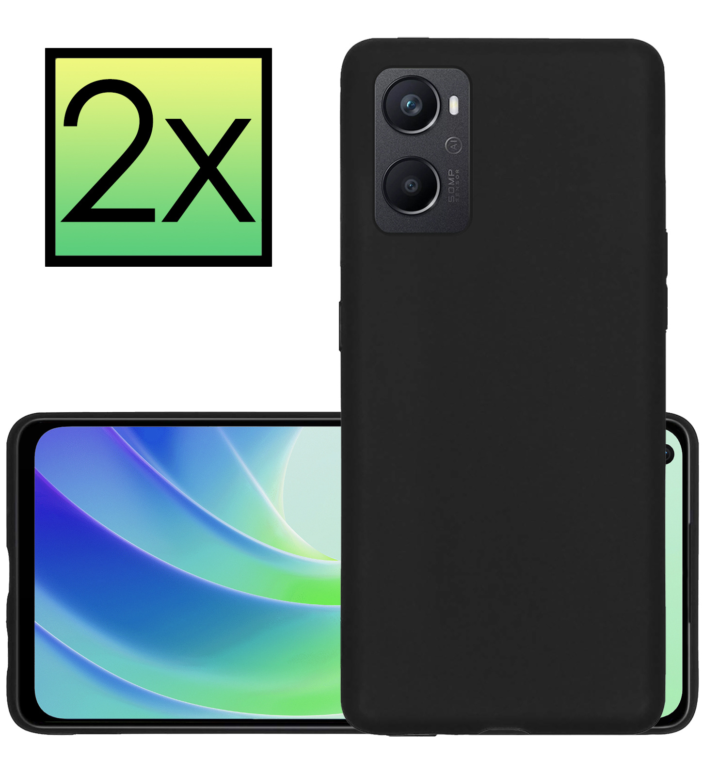 NoXx Hoes Geschikt voor OPPO A76 Hoesje Cover Siliconen Back Case Hoes - Zwart - 2x
