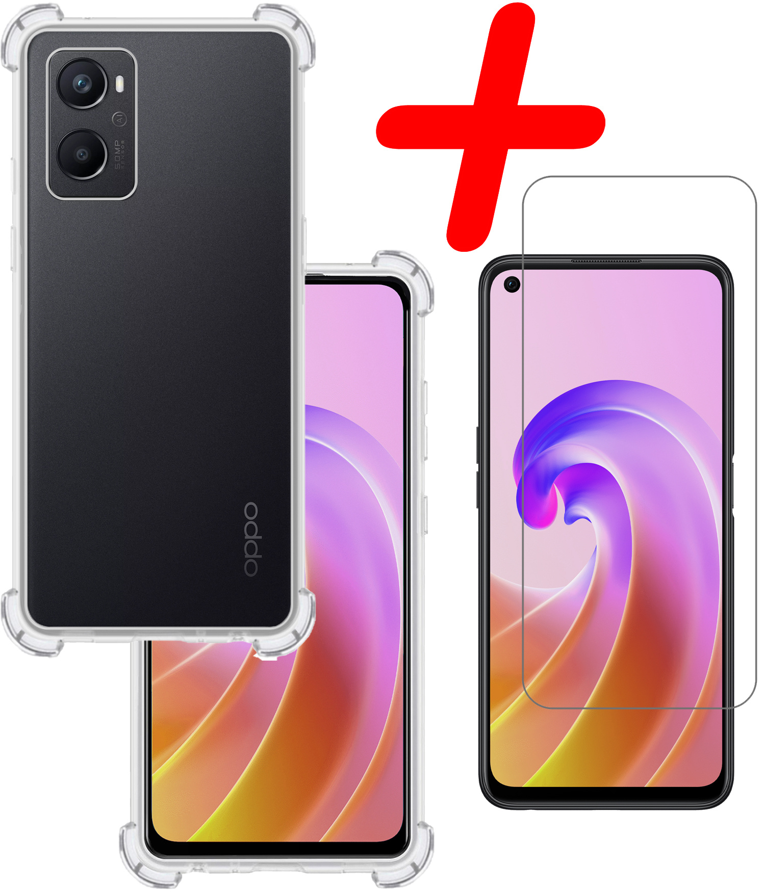 BASEY. Hoes Geschikt voor OPPO A76 Hoesje Shock Proof Case Hoes Siliconen Met Screenprotector - Hoesje Geschikt voor OPPO A76 Hoes Cover Shockproof - Transparant