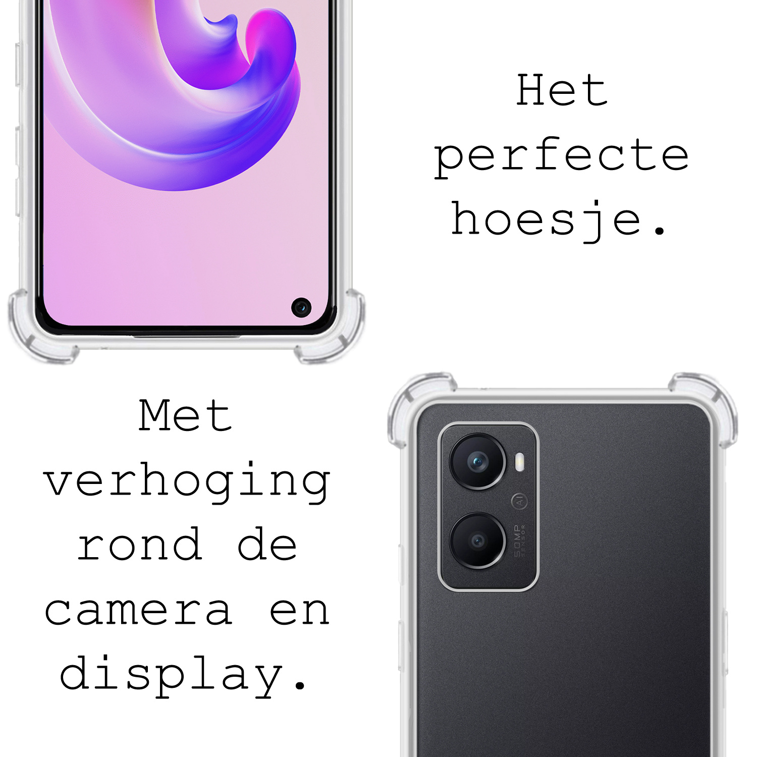 BASEY. Hoes Geschikt voor OPPO A76 Hoesje Shock Proof Case Hoes Siliconen Met Screenprotector - Hoesje Geschikt voor OPPO A76 Hoes Cover Shockproof - Transparant