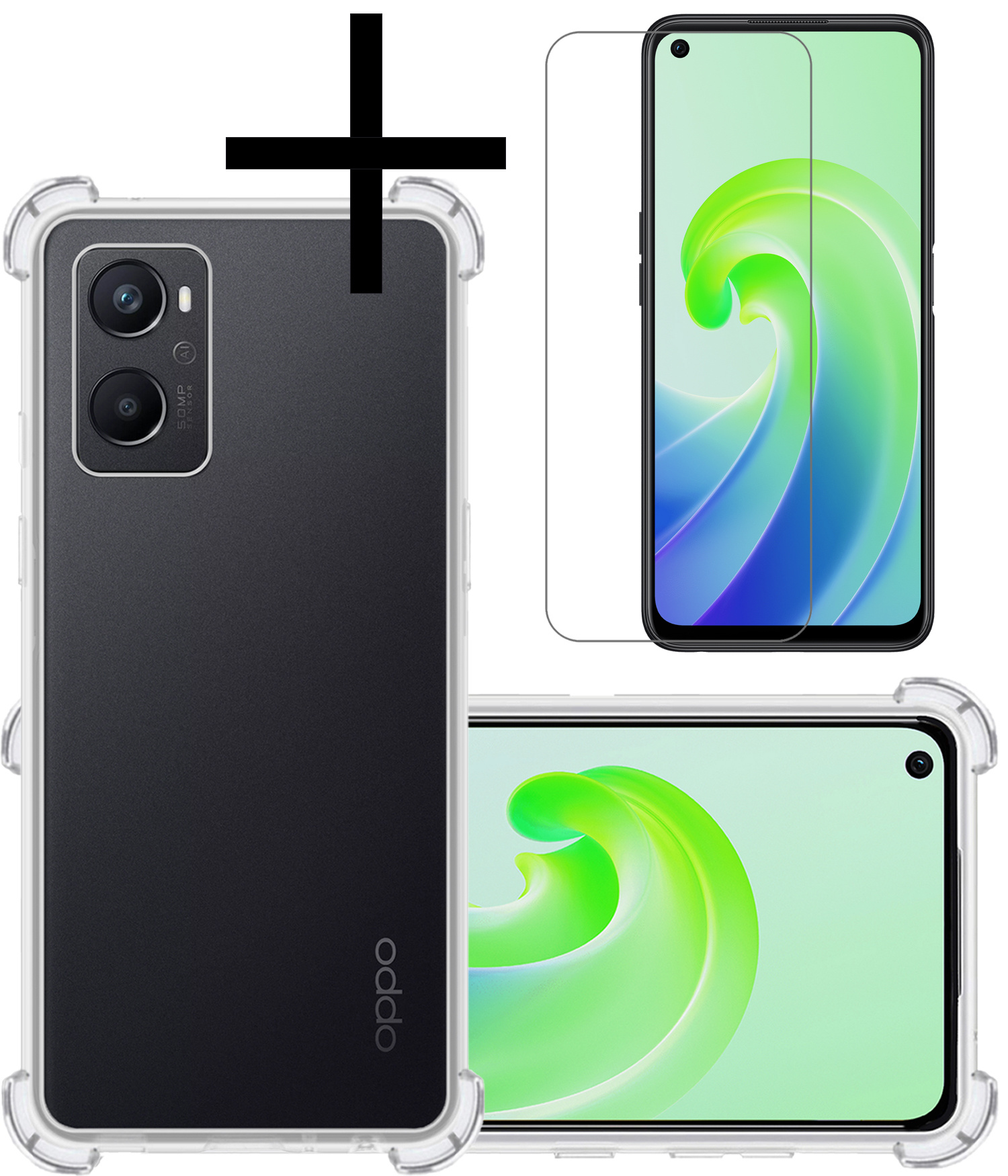 NoXx Hoes Geschikt voor OPPO A76 Hoesje Siliconen Cover Shock Proof Back Case Shockproof Hoes Met Screenprotector - Transparant