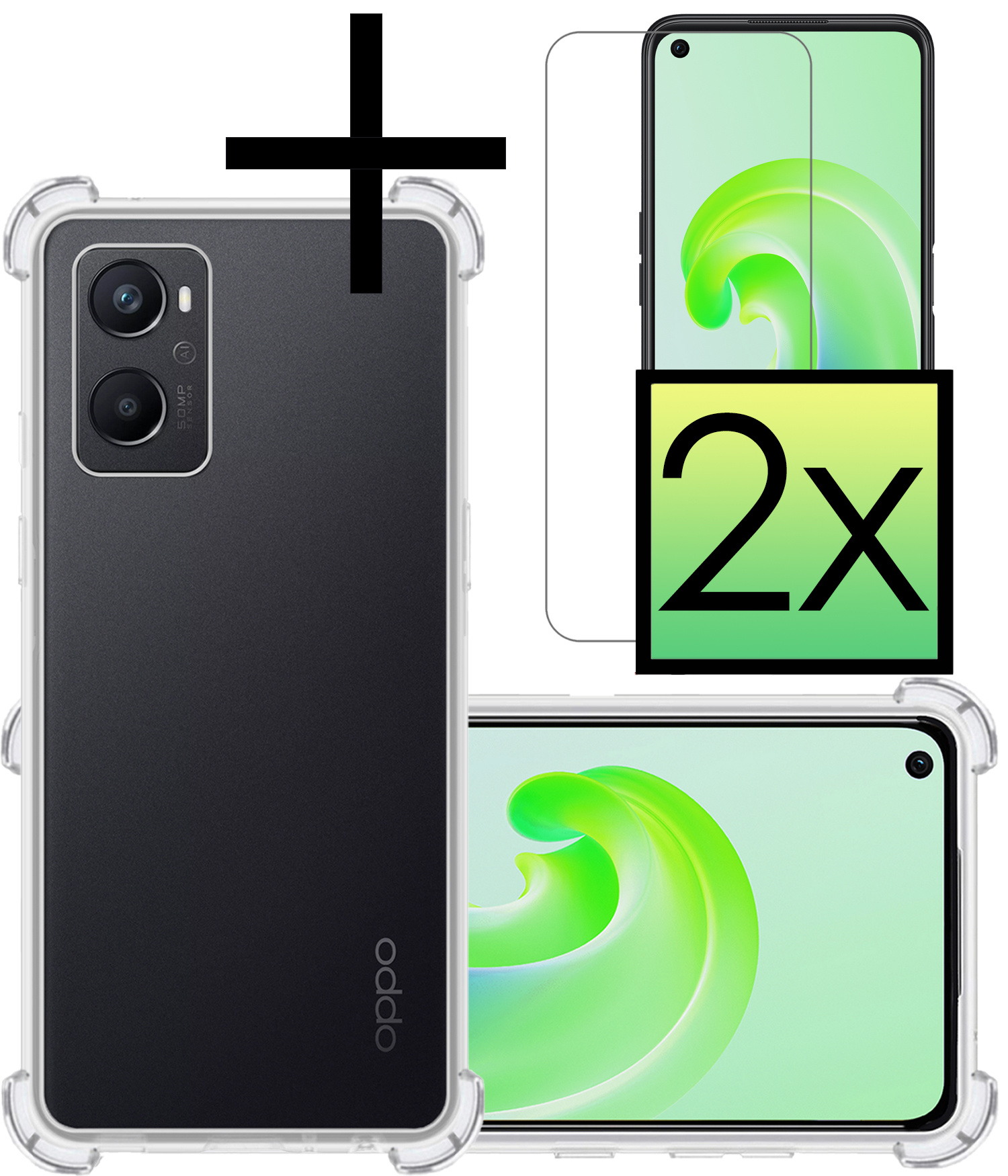 NoXx Hoes Geschikt voor OPPO A76 Hoesje Siliconen Cover Shock Proof Back Case Shockproof Hoes Met 2x Screenprotector - Transparant
