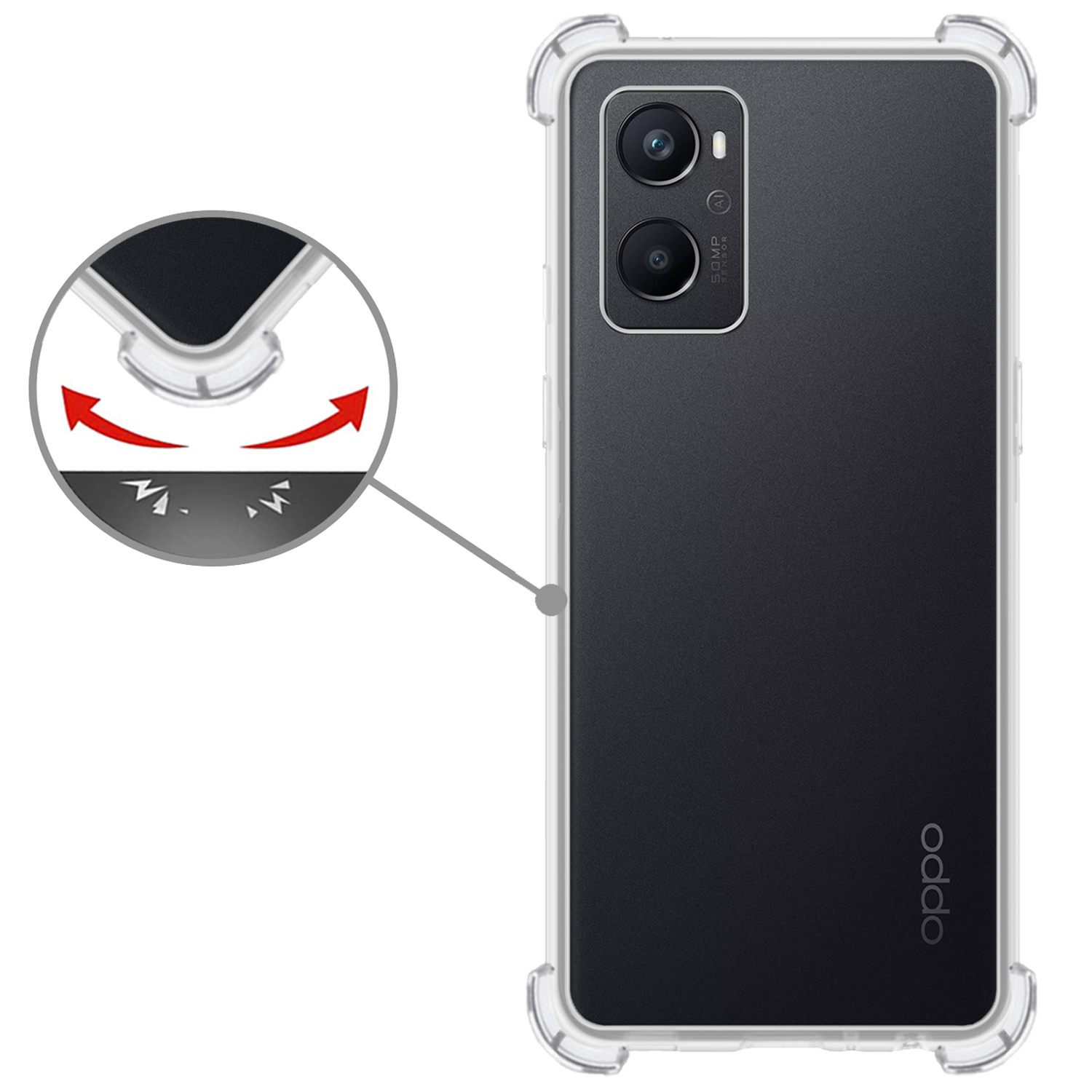 Nomfy Hoesje Geschikt voor OPPO A76 Hoesje Shock Proof Cover Case Shockproof Met Screenprotector - Hoes Geschikt voor OPPO A76 Hoes Siliconen Back Case - Transparant