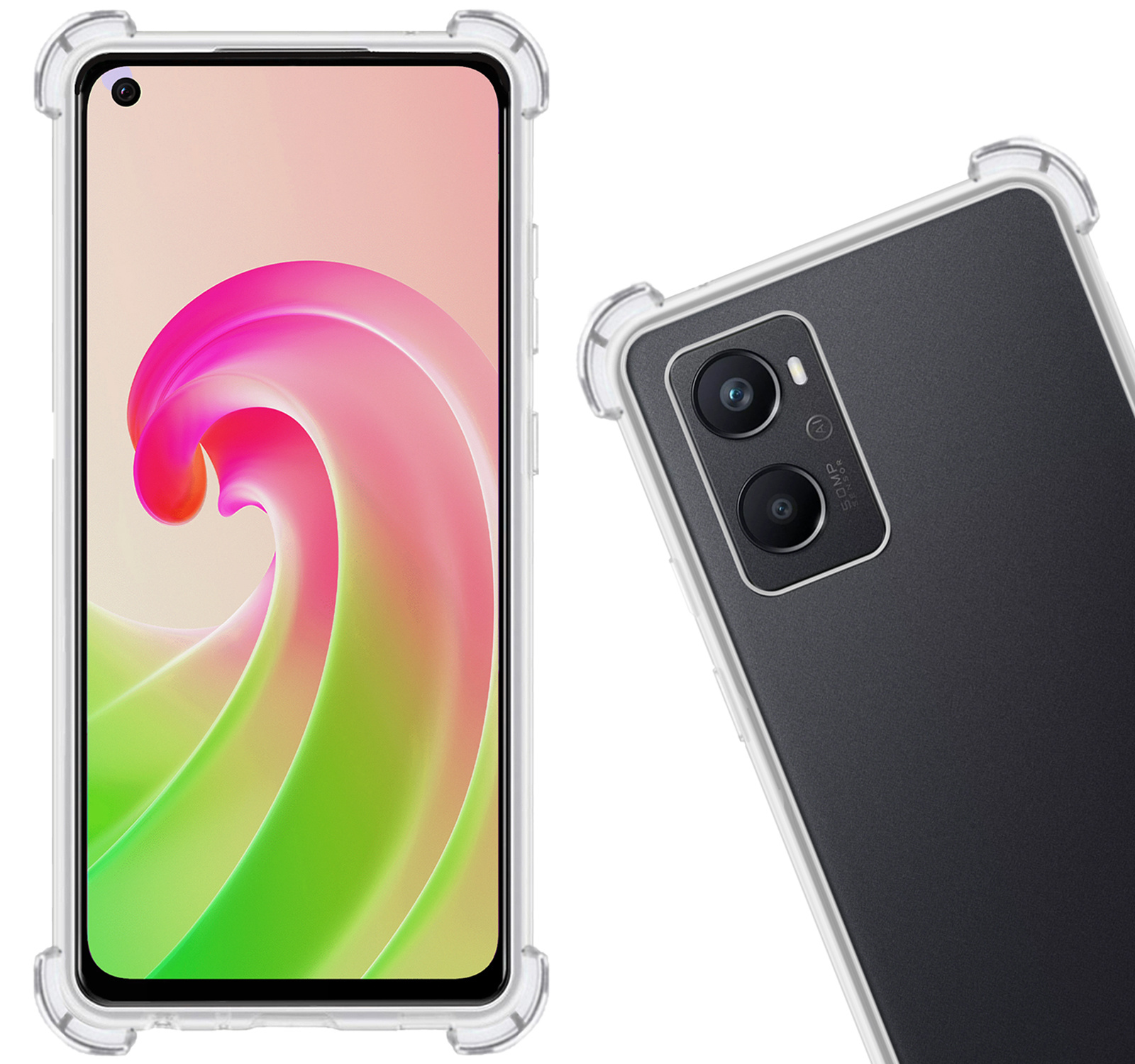 Nomfy Hoesje Geschikt voor OPPO A76 Hoesje Shock Proof Cover Case Shockproof Met 2x Screenprotector - Hoes Geschikt voor OPPO A76 Hoes Siliconen Back Case - Transparant