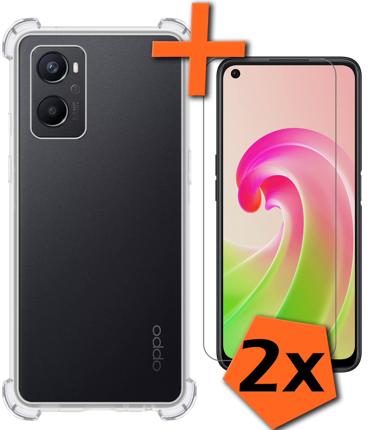 Nomfy Hoesje Geschikt voor OPPO A76 Hoesje Shock Proof Cover Case Shockproof Met 2x Screenprotector - Hoes Geschikt voor OPPO A76 Hoes Siliconen Back Case - Transparant