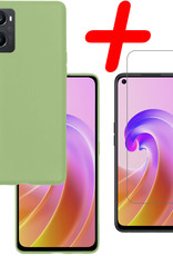 BASEY. Hoes Geschikt voor OPPO A76 Hoesje Siliconen Back Cover Case Met Screenprotector - Hoesje Geschikt voor OPPO A76 Hoes Cover Hoesje - Groen