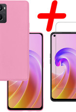 BASEY. Hoes Geschikt voor OPPO A76 Hoesje Siliconen Back Cover Case Met Screenprotector - Hoesje Geschikt voor OPPO A76 Hoes Cover Hoesje - Lichtroze