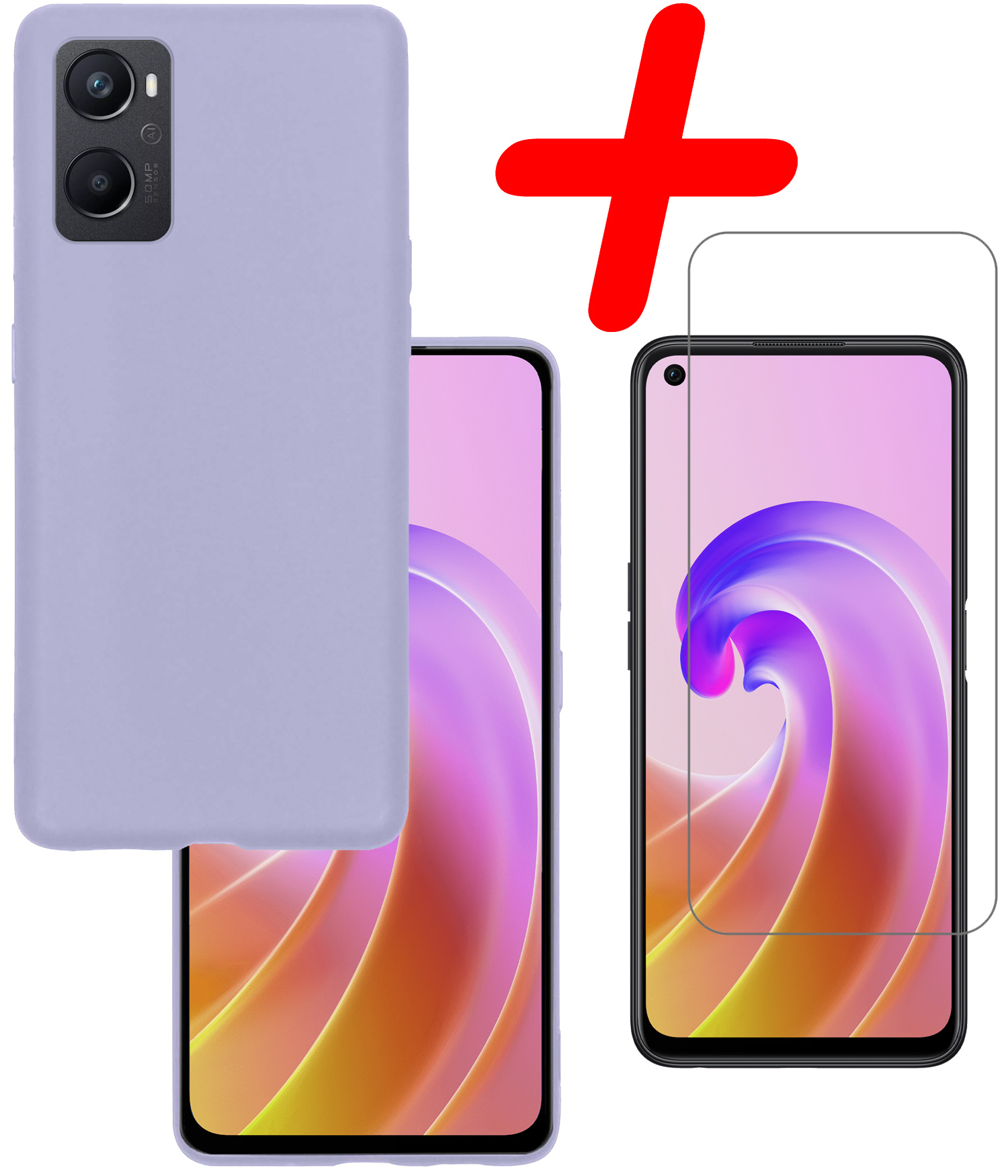 BASEY. Hoes Geschikt voor OPPO A76 Hoesje Siliconen Back Cover Case Met Screenprotector - Hoesje Geschikt voor OPPO A76 Hoes Cover Hoesje - Lila