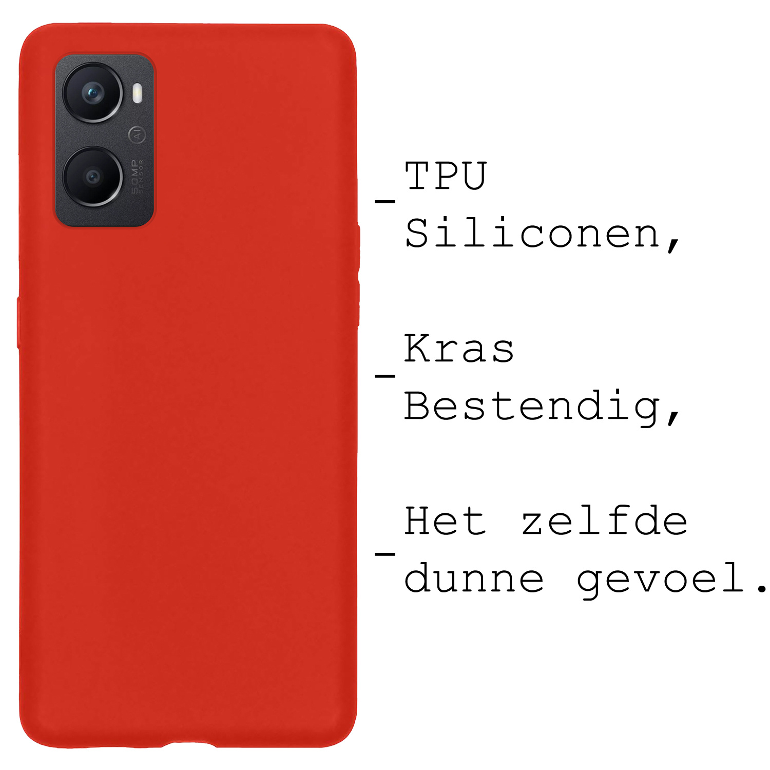 BASEY. Hoes Geschikt voor OPPO A76 Hoesje Siliconen Back Cover Case Met Screenprotector - Hoesje Geschikt voor OPPO A76 Hoes Cover Hoesje - Rood