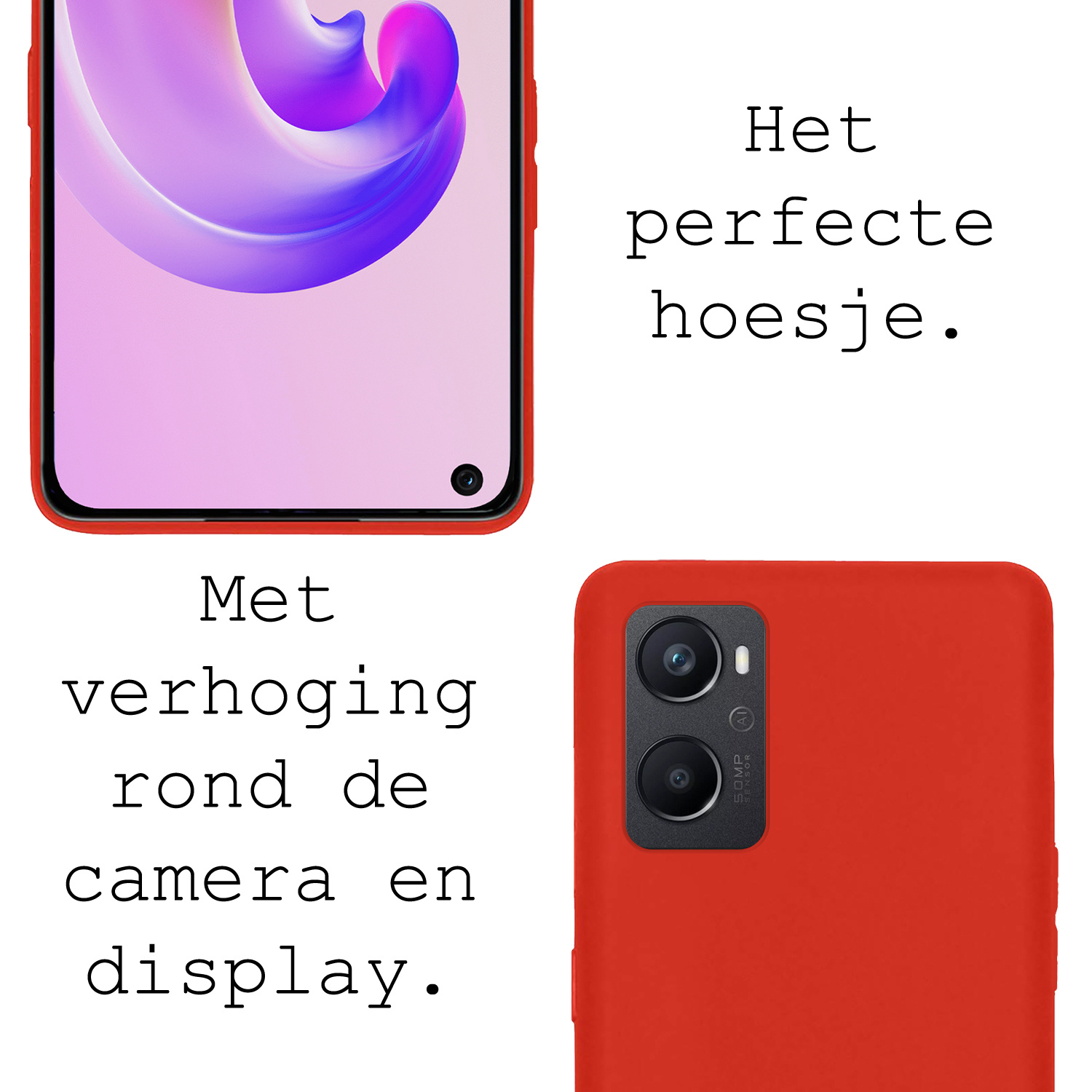 BASEY. Hoes Geschikt voor OPPO A76 Hoesje Siliconen Back Cover Case Met Screenprotector - Hoesje Geschikt voor OPPO A76 Hoes Cover Hoesje - Rood