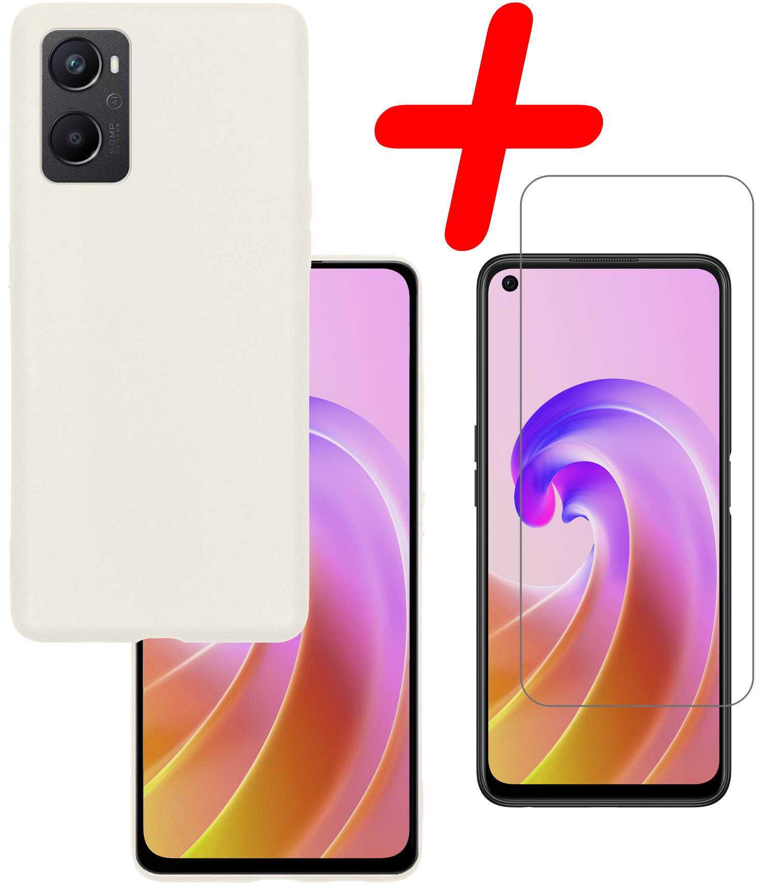 BASEY. Hoes Geschikt voor OPPO A76 Hoesje Siliconen Back Cover Case Met Screenprotector - Hoesje Geschikt voor OPPO A76 Hoes Cover Hoesje - Wit