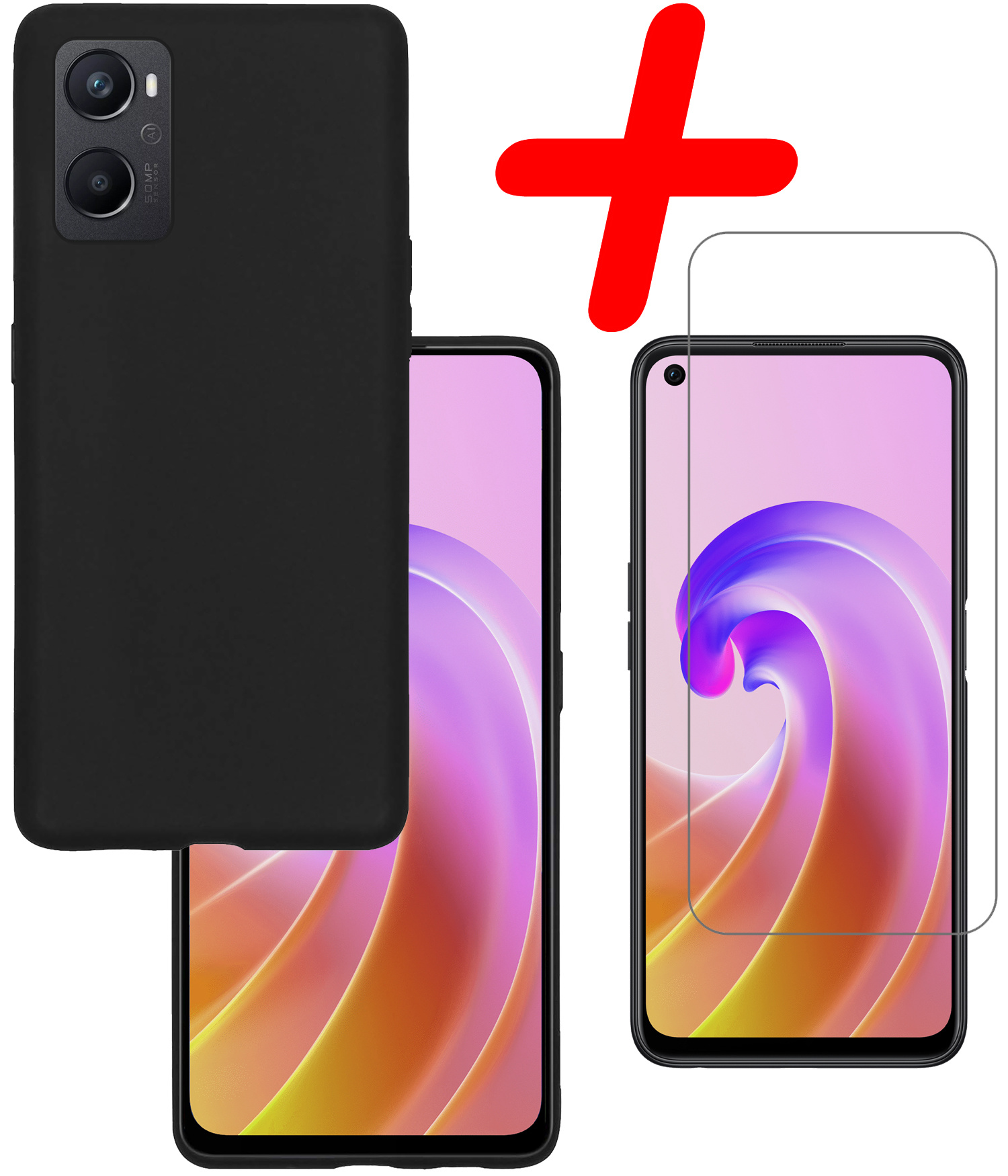 BASEY. Hoes Geschikt voor OPPO A76 Hoesje Siliconen Back Cover Case Met Screenprotector - Hoesje Geschikt voor OPPO A76 Hoes Cover Hoesje - Zwart