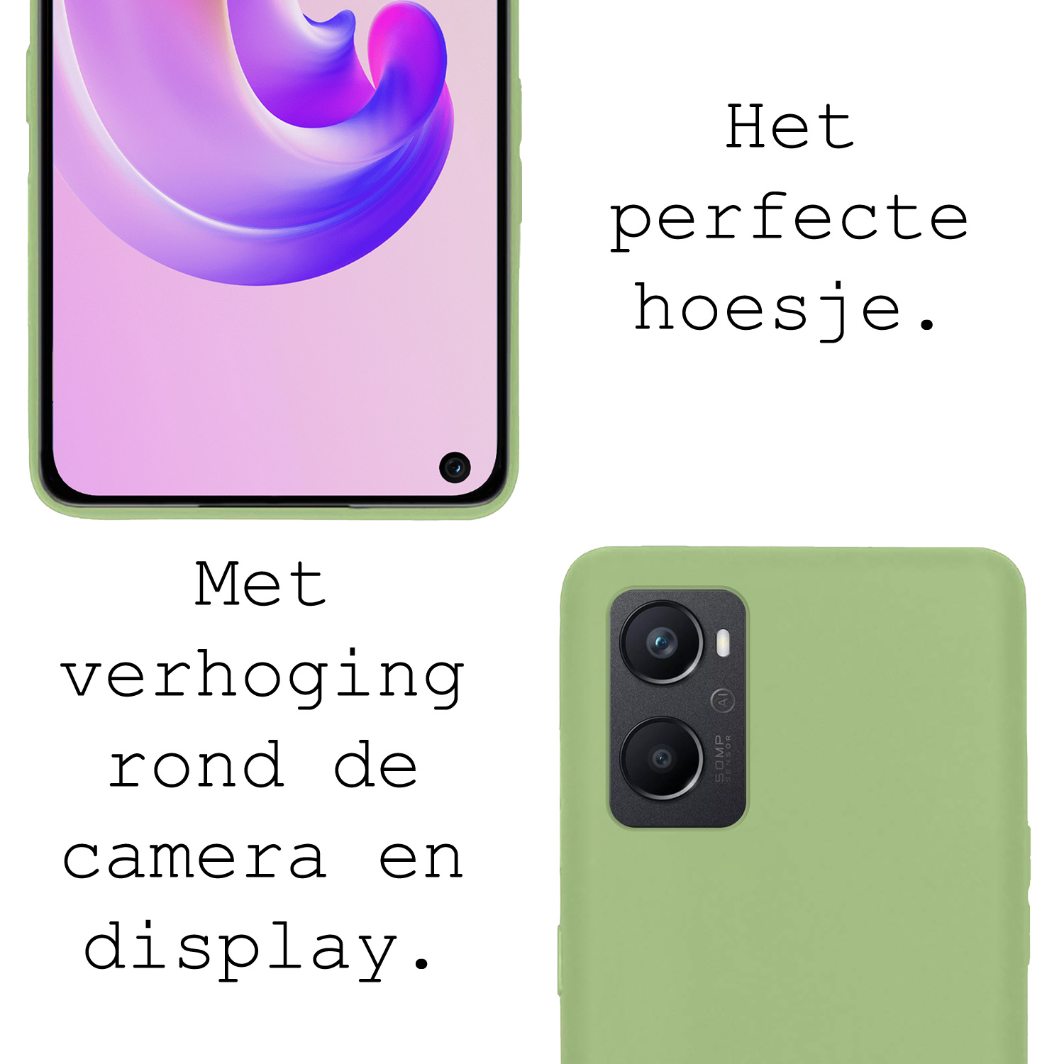 BASEY. Hoes Geschikt voor OPPO A76 Hoesje Siliconen Back Cover Case Met 2x Screenprotector - Hoesje Geschikt voor OPPO A76 Hoes Cover Hoesje - Groen