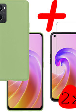 BASEY. Hoes Geschikt voor OPPO A76 Hoesje Siliconen Back Cover Case Met 2x Screenprotector - Hoesje Geschikt voor OPPO A76 Hoes Cover Hoesje - Groen