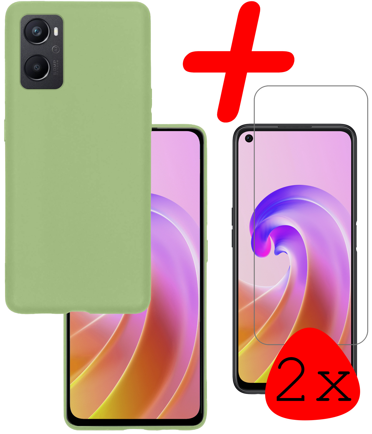 BASEY. Hoes Geschikt voor OPPO A76 Hoesje Siliconen Back Cover Case Met 2x Screenprotector - Hoesje Geschikt voor OPPO A76 Hoes Cover Hoesje - Groen