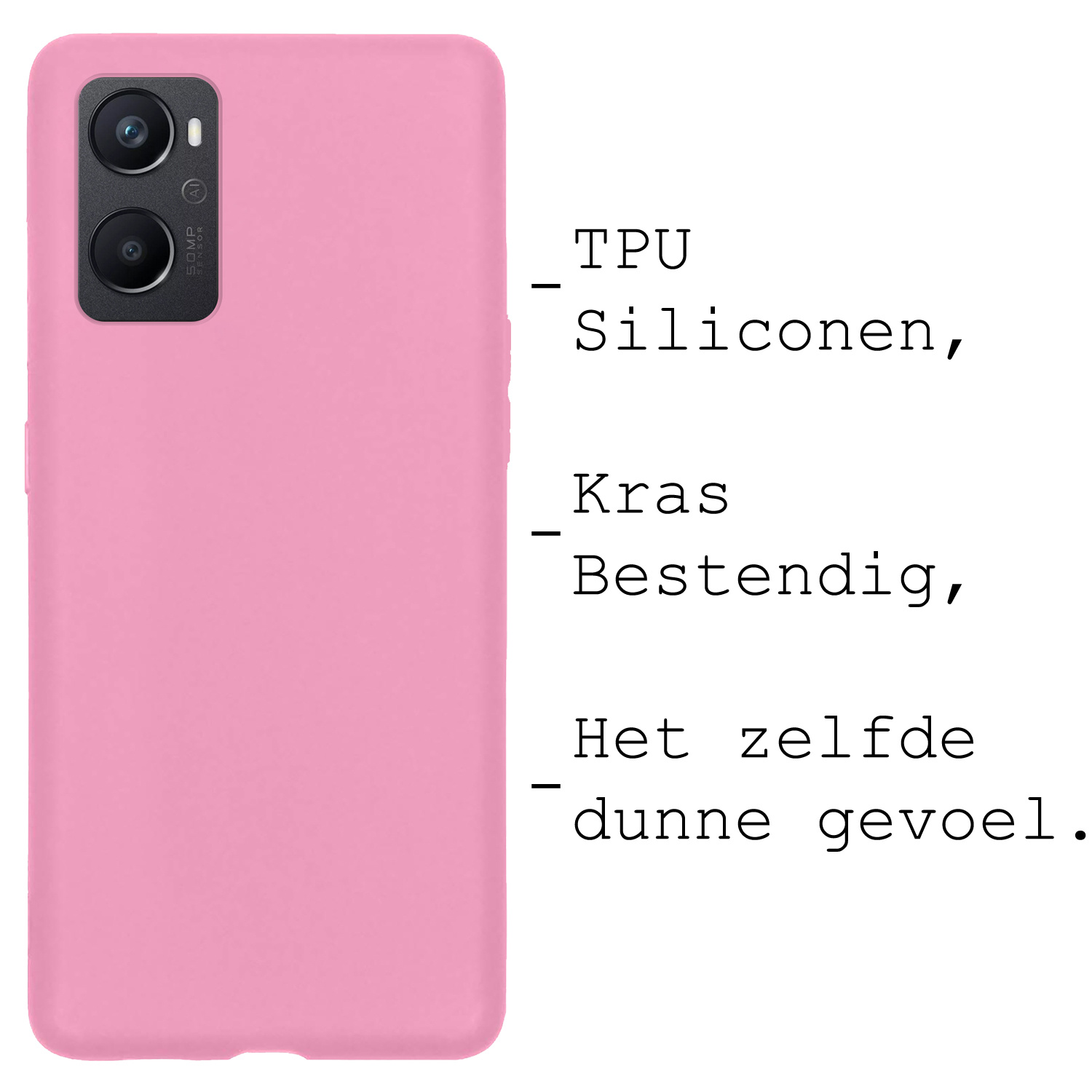 BASEY. Hoes Geschikt voor OPPO A76 Hoesje Siliconen Back Cover Case Met 2x Screenprotector - Hoesje Geschikt voor OPPO A76 Hoes Cover Hoesje - Lichtroze