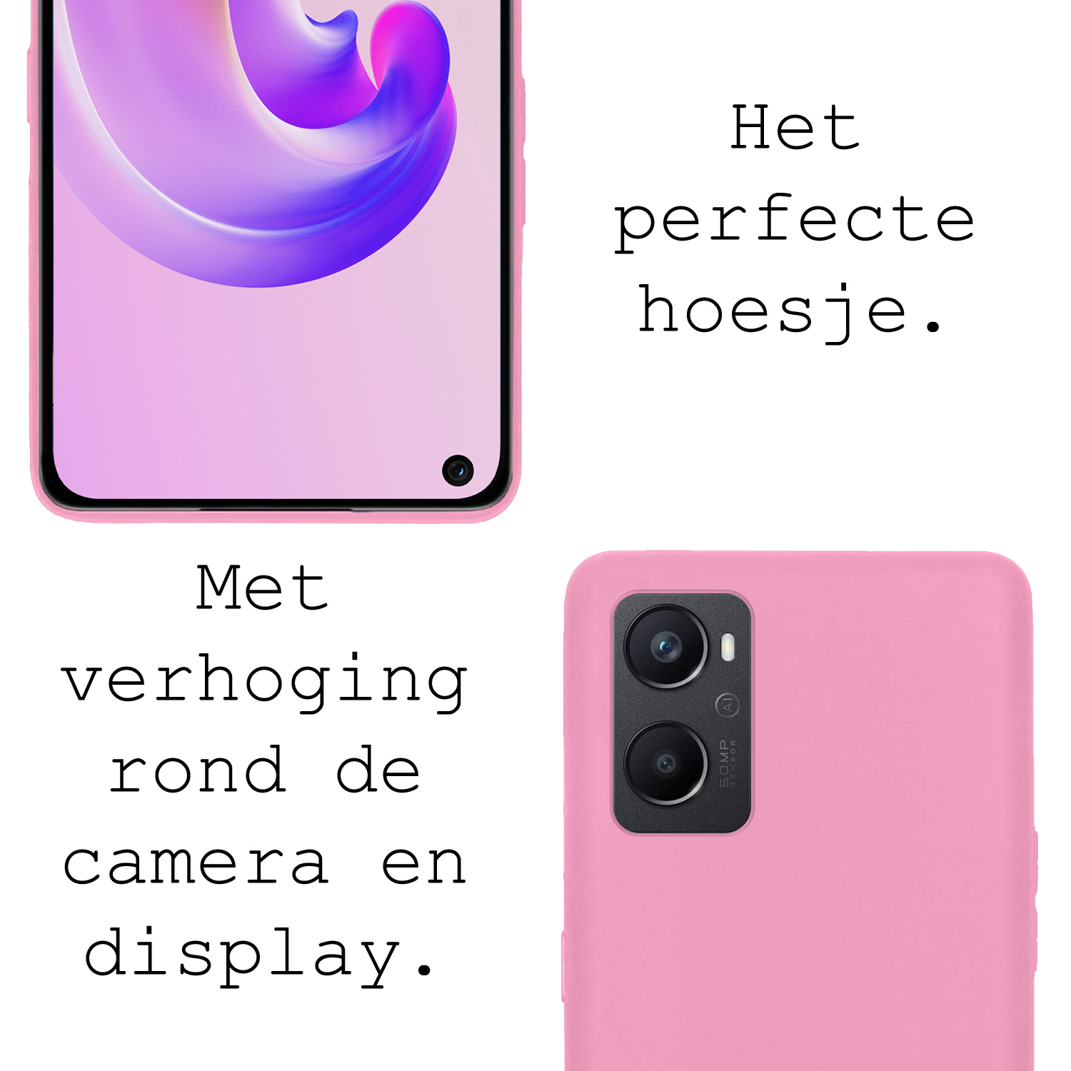 BASEY. Hoes Geschikt voor OPPO A76 Hoesje Siliconen Back Cover Case Met 2x Screenprotector - Hoesje Geschikt voor OPPO A76 Hoes Cover Hoesje - Lichtroze